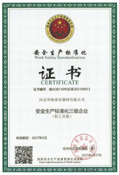 华海体育产业发展有限公司资质证书